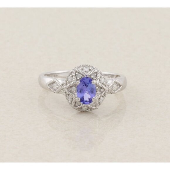 Unbranded Jewelry - 10k White Gold Natural Tanzanite & Diamond Ring Size 8 3/4